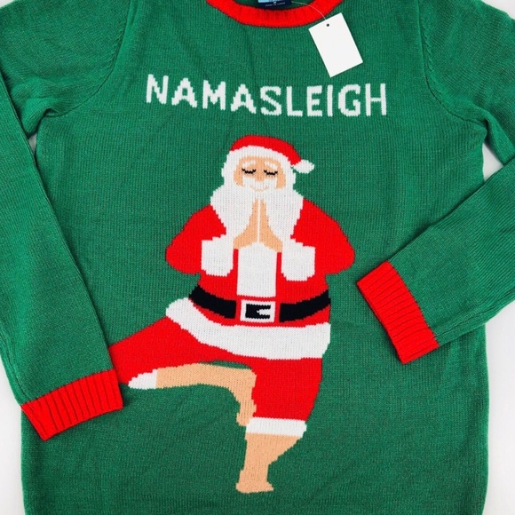 NWT Santa Yoga Pose Ugly Christmas Sweater Holiday Green Red XLarge XL - Picture 4 of 8